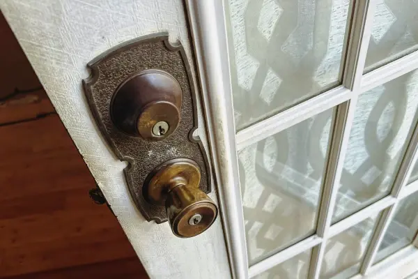 Home entrance door with deadbolt.